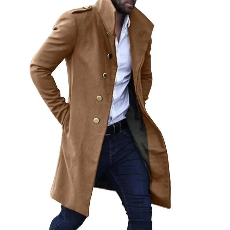 Autumn Winter Fashion Pure Color Long Warm Coat Men Plus Size Outwear Black Warm Long Blazer Coats Office Overcoat
