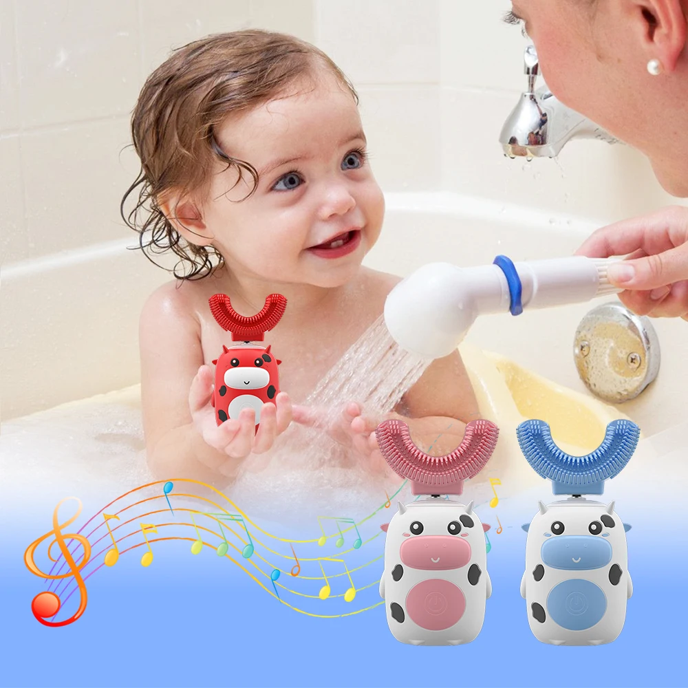Ultrasonic U Shape Silicone Smart Electric Toothbrush Cartoon Baby Toothbrush 360 Degree Tooth Brush