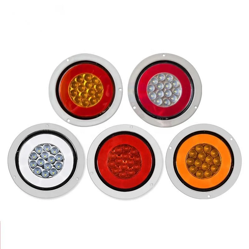 Заводская поставка, 24 В, 4 дюйма, светодиодный круглый задний фонарь для грузовика, прицепа, грузовика, трактора с металлическим/хромированным/резиновым кольцом