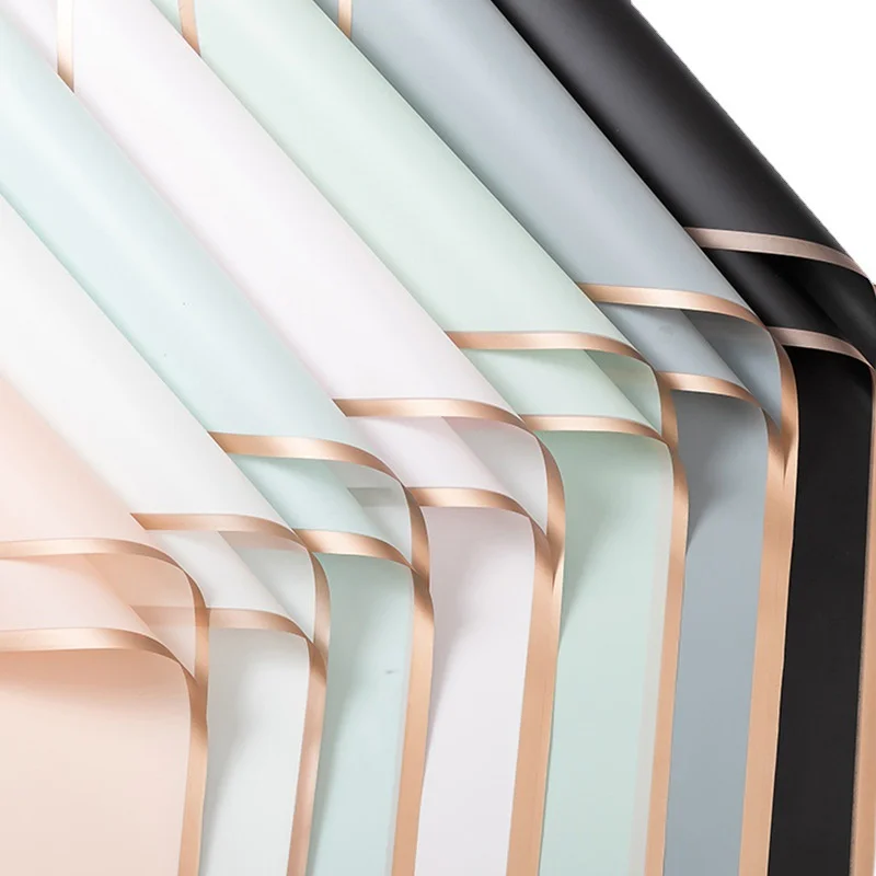 Shinewrap Factory Wholesale Pure Color Golden Edge Flower Wrapping Paper Luxury DIY Crafts Gift Packaging Flower Wrapping Paper