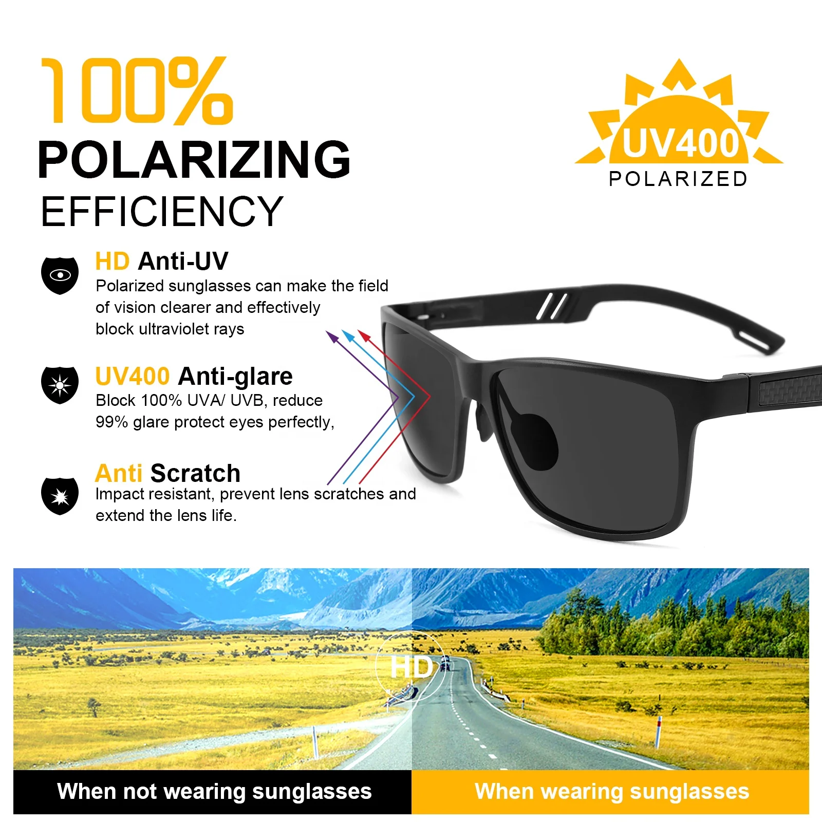 Men Aluminum Magnesium Top Quality Sunglasses Carbon Fiber Sun Glasses Luxury Gafas Polarized Sunglasses 2022