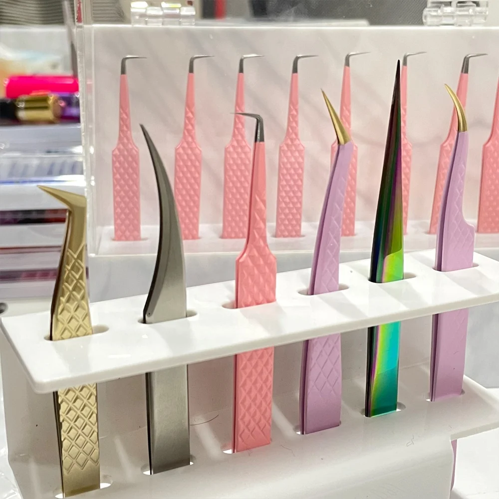 Anti Static Curved False Eyelash Extension Tweezers Professional Various Custom logo Pink Rose Gold Private Label Green Tweezer