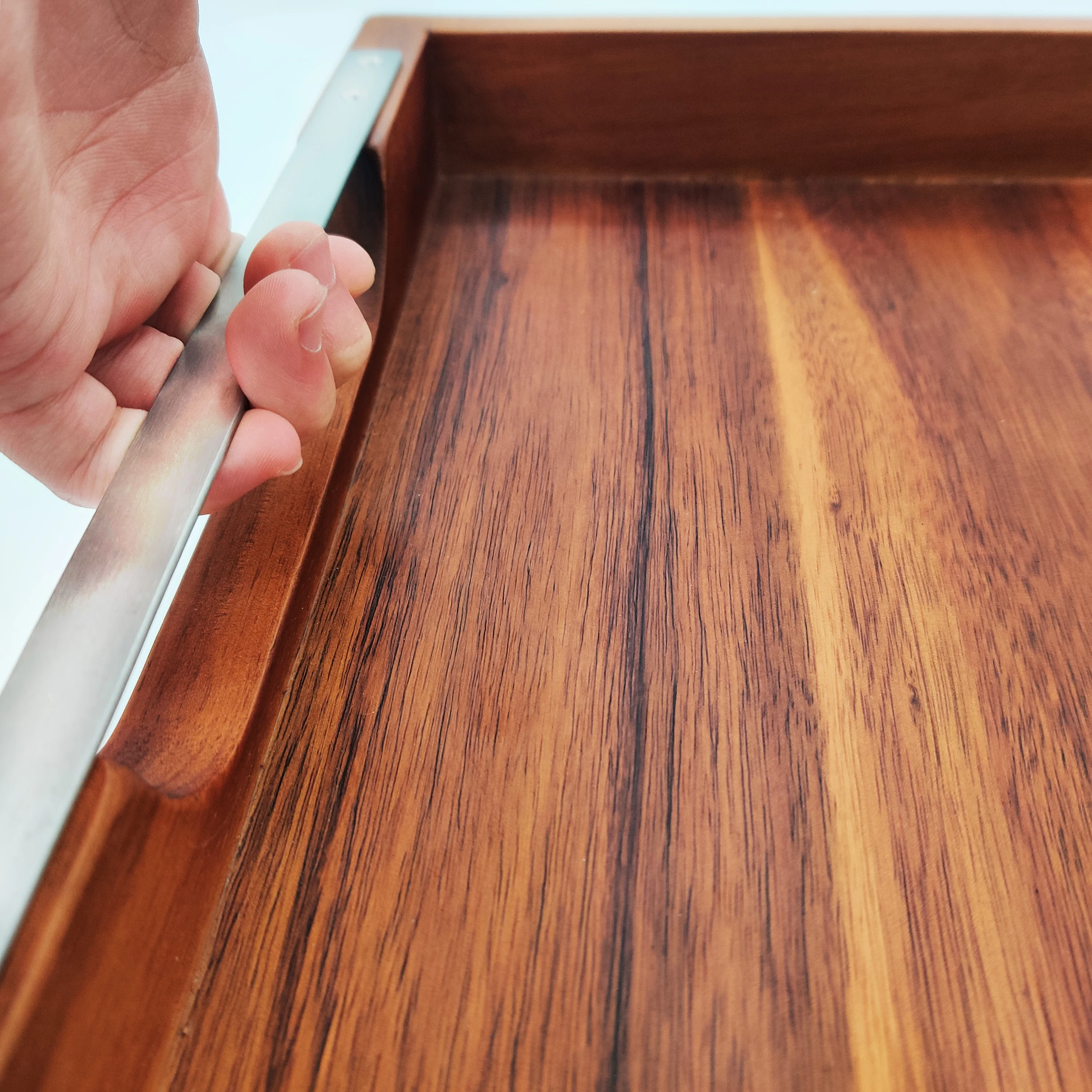 Luxury Large Restaurant Coffee Food Rustic Walnut Food Serving Tray with Handle