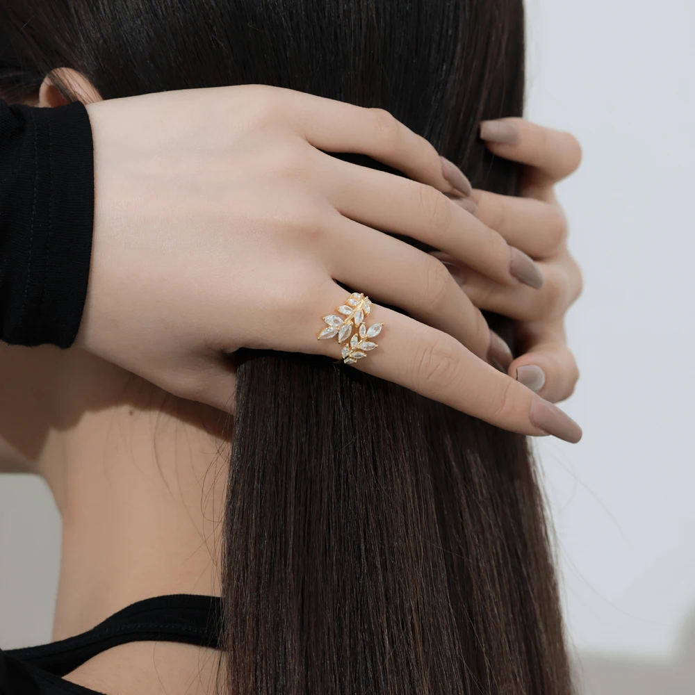 Dylam Fantasy 925 Sterling Silver Rhodium 18K Gold Plated Women Fine Jewelry 5A Zirconia French Wheat Marquise Open Rings