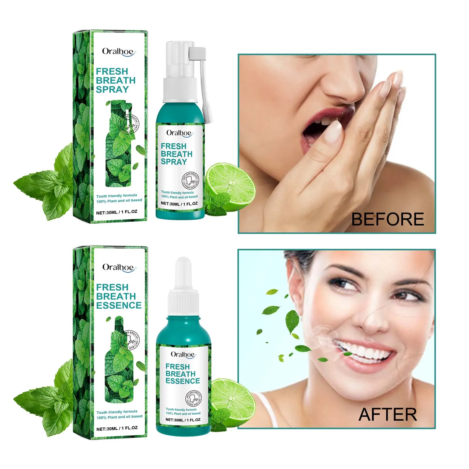 Private Label  Fresh Breath Essence Portable Cool Mint Scent Mouth Freshing Breath Spray 30ml