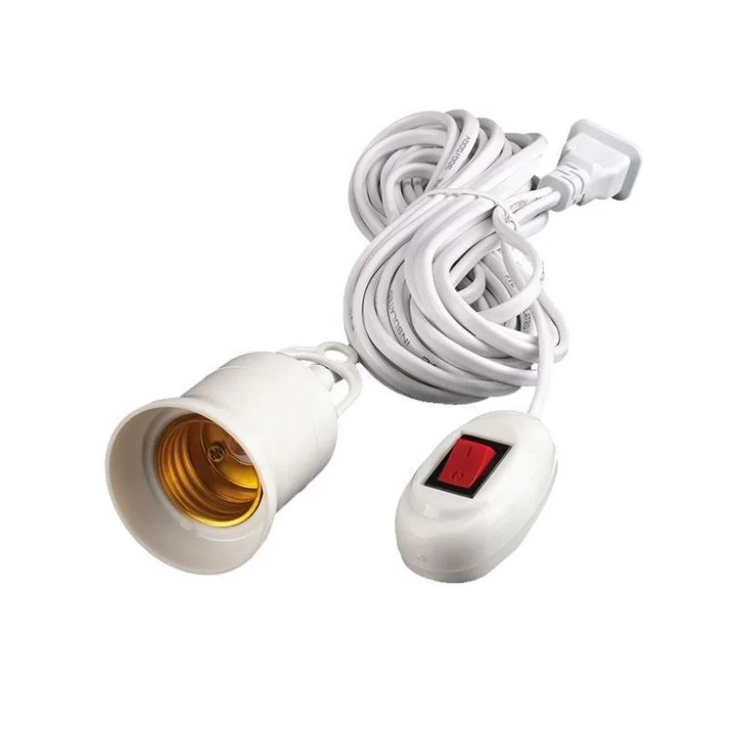 Grow light e27 lamp holder socket to EU US 2 pin plug adapter converter with 5meter power cord switch