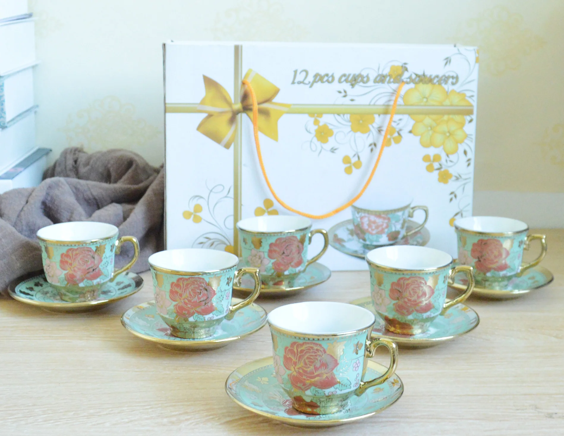 
Gold Rim Porcelain Afternoon Tea Party gold-plated tea set gifts Coffee Ceramic Cups Saucer Set Coffee & Tea Sets 