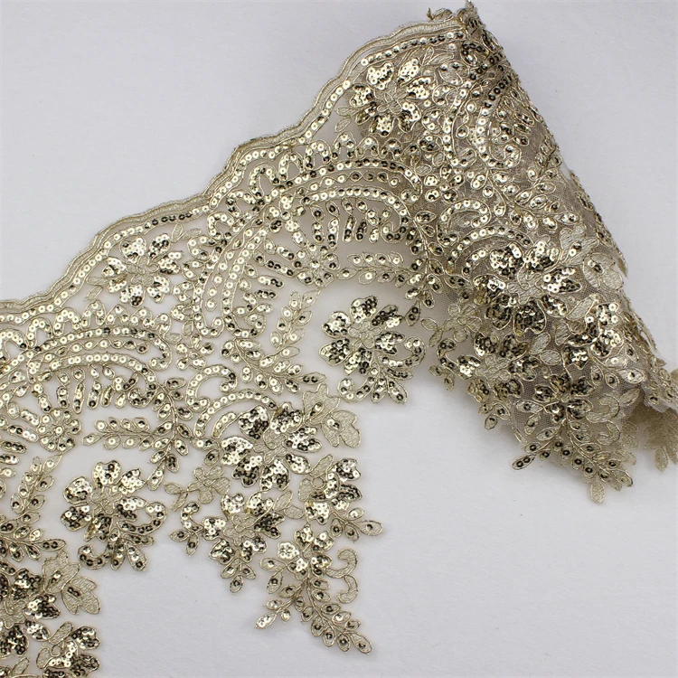 Wholesale Cotton Embroidery Cross Net Tulle Bridal 3D Lace Trim Golden Lace Fabric With Scallop For Diy Dress Accessories