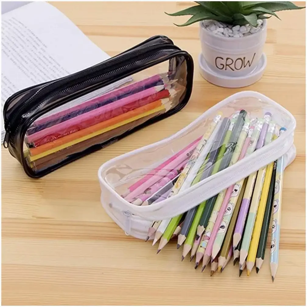 Wholesale Custom Printed Transparent PVC Pencil Case with zipper Large Capacity Clear Pencil Case Pouch Bag for School Office