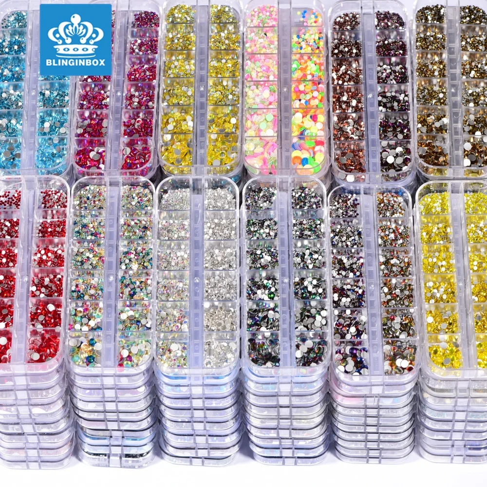 Blinginbox Wholesale 21 AB Colors Non Hotfix Rhinestones Glitter Crystal  Mix 6 Sizes Flatback Rhinestone Box Set For Nails Art