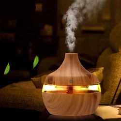 300ML USB Air Humidifier Electric Aroma Diffuser Mist Wood Grain Oil Aromatherapy Mini Have 7 LED Light For Car Home Office