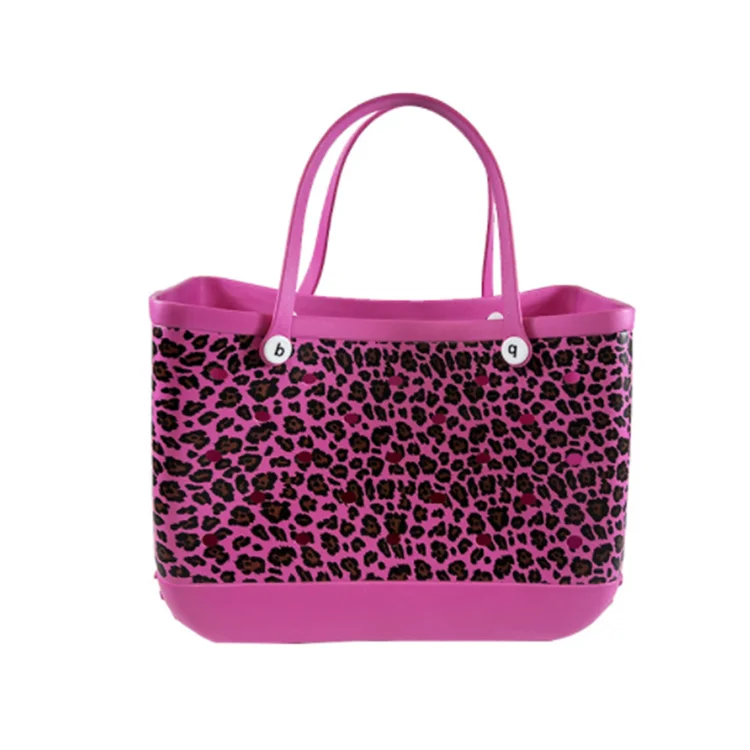 Factory custom printing logo pink shopping bag leopard design summer high capacity waterproof large eva beach tote handbag