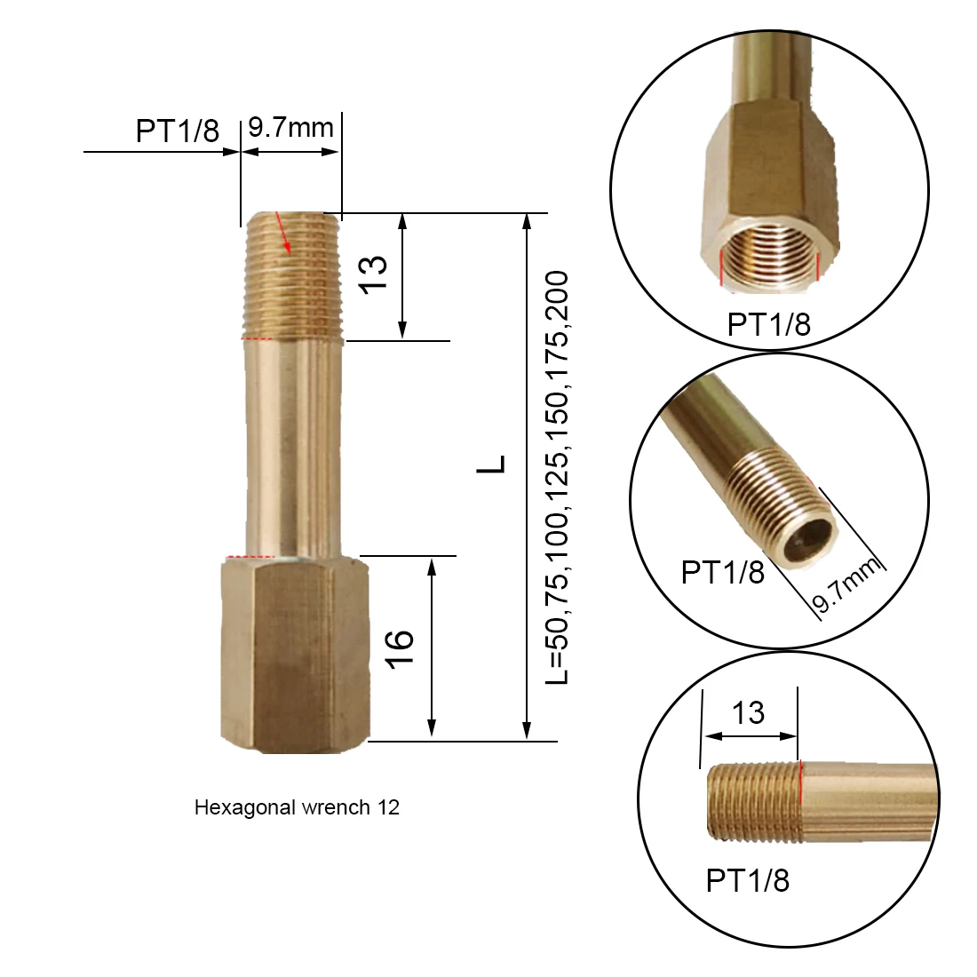 Mold Extended Nipple 1/8 PT 1/4 PT Male and Female Fittings Extend Bar Brass Long Thread Pipe Barrel