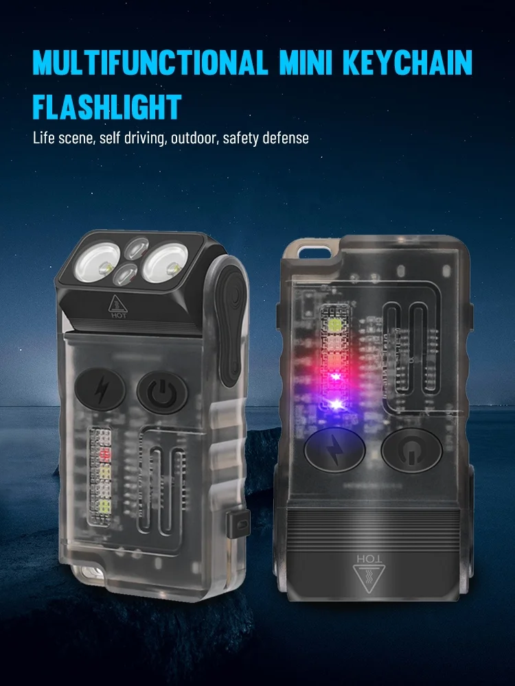 ASAFEE V20 Keychain LED Mini Torch Flashlight Waterproof Rechargeable Multi-Function Key Ring Small Flashlight for Emergency Use