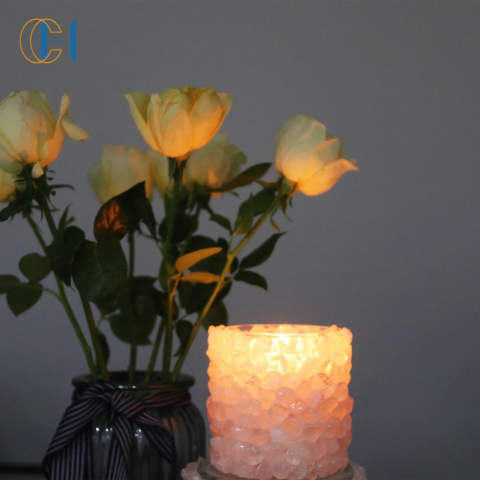 2021 Hot Selling Customized Logo Natural Gemstone Large Empty Container Tall Glass Crystal Candle