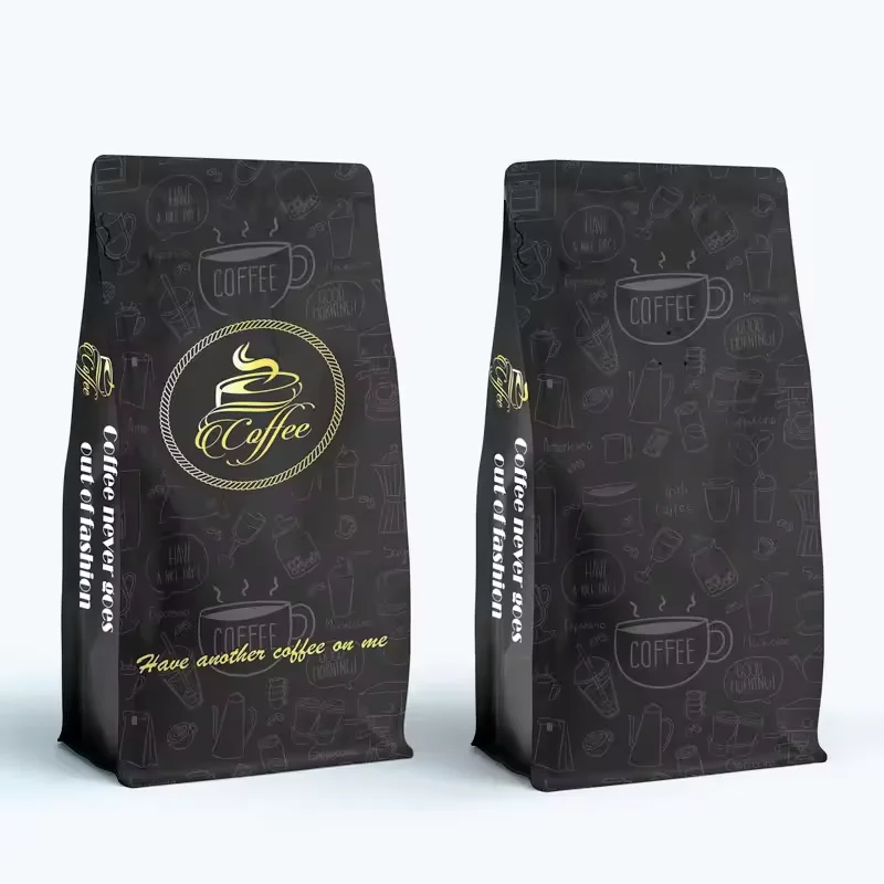Custom Printed Stand Up Flat Bottom Pouches Biodegradable Side Gusset Bags Sealed Tea Moisture Proof Coffee Bean Package
