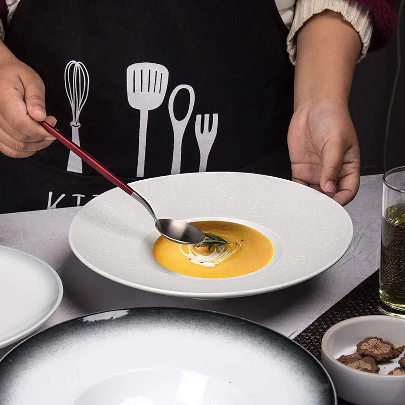 
New Design 9.5inch Porcelain Rim Bowl Soup Bowls Ceramic Soup Plate for Pasta Salad Vegetable Dessert Home Restaurant 