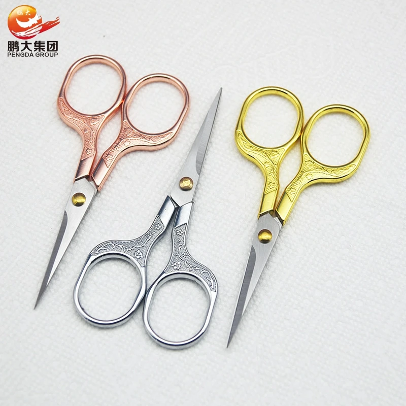 Amazon hot selling mini sewing craft scissors antique plum blossom pattern embroidery scissors vintage with cover