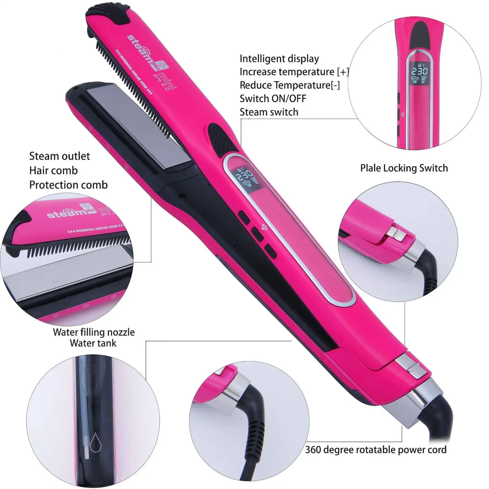 Steam Straighteners for Hair, Professional Salon Ceramic Tourmaline Vapor Steam Flat Iron