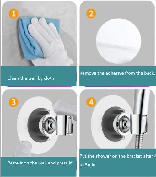 Adhesive Shower Head Holder Glue Pasted Adjustable Shower Wand Holder Drill Free Handheld Shower Head Wall Mount Bracket