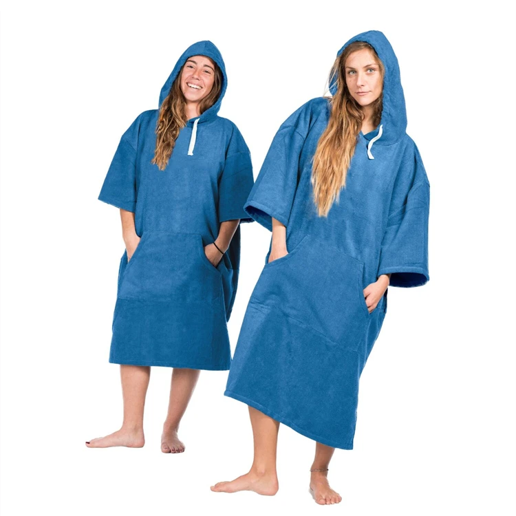 Adult surf poncho hooded beach towel long black cotton terry poncho hooded towel