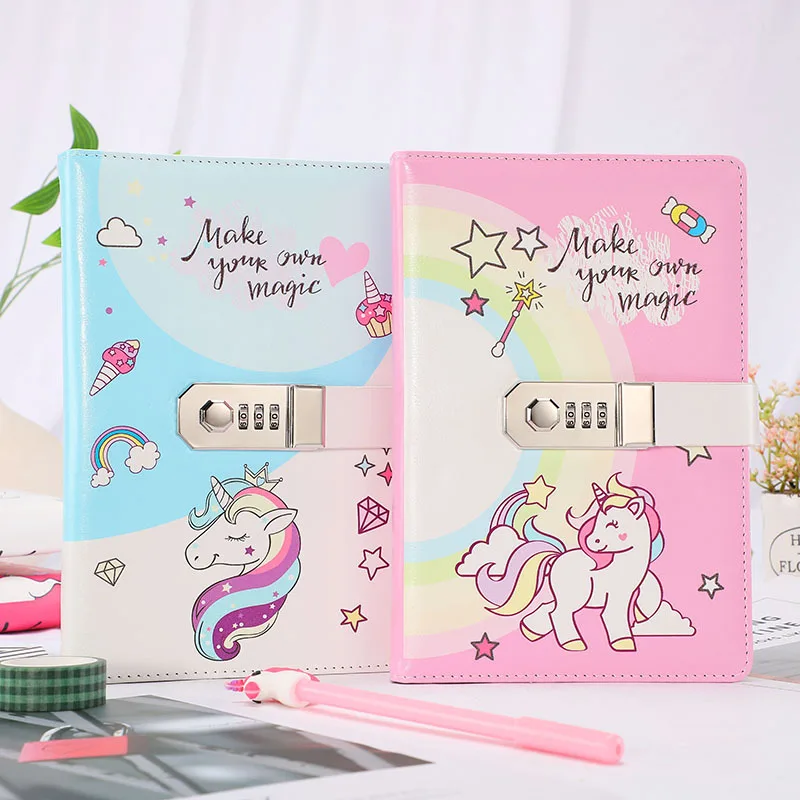Kawaii Custom Logo Printed Soft Black Gift Cover Customized Cute Stationary Set Notebook With Lock