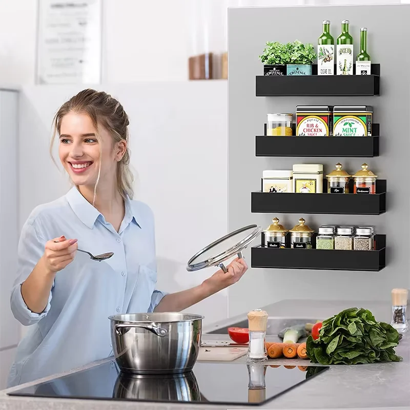High Quality 2-5 Tier Magnetic Spice Storage Rack Organizer Wholesale Cheap for Kitchen Refrigerator Use Wall Mounted Shelf