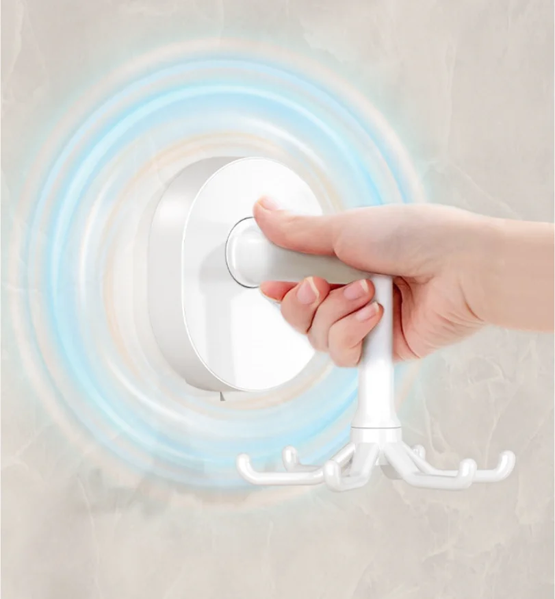 White Multi-purpose Vacuum Suction Cup Kitchen Hanging Hooks 360 Degree Rotating Folding Hook with 6 Hooks for Kitchen Bathroom