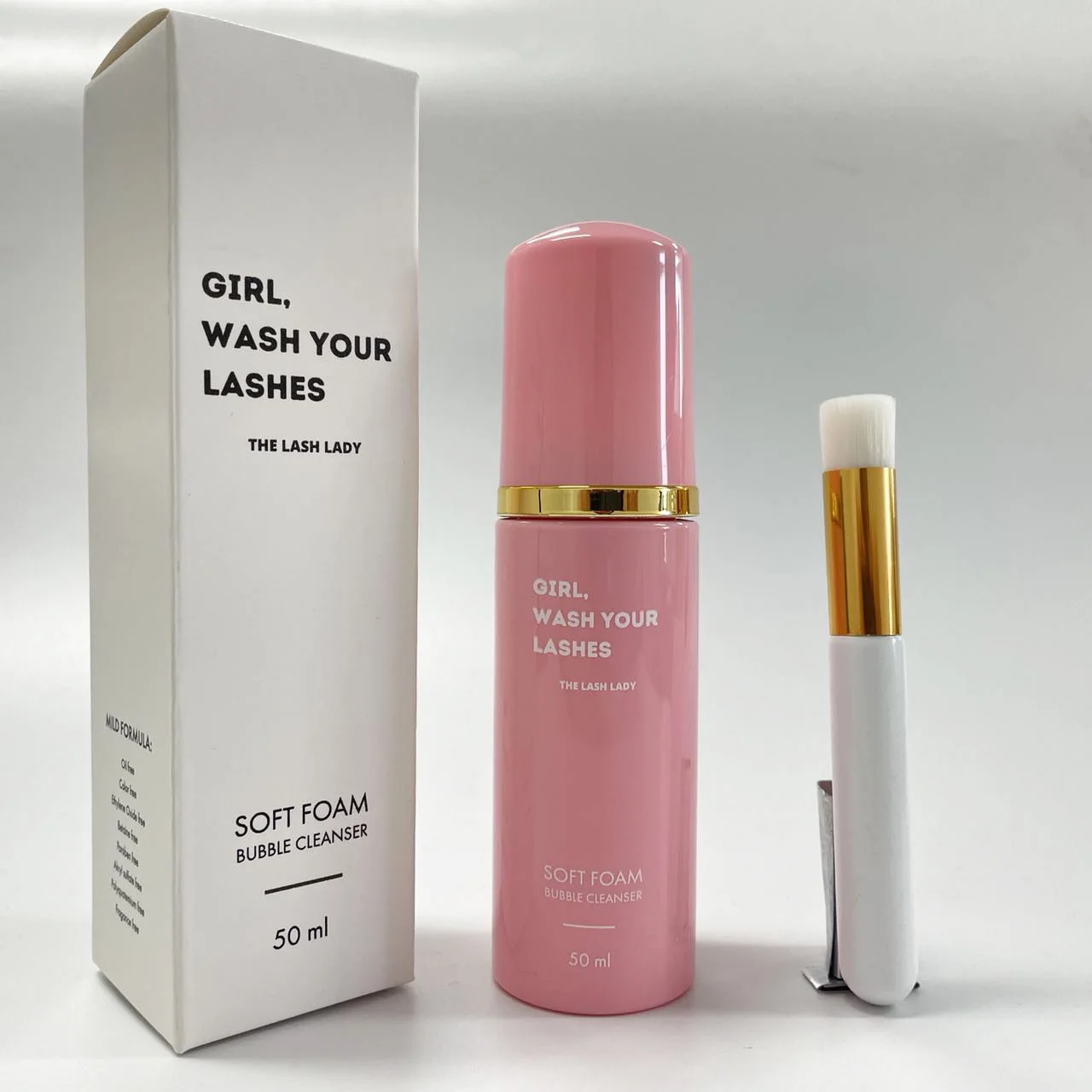 Private Label Pink Wholesale Bulk Natural Organic Vegan Eyelash and Brow Shampoo Kit Custom Logo Foam Cleanser Set Lash Shampoo