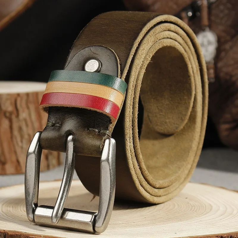 Cognac Brown  Mens Casual Jeans Belt 100% Italian Genuine Leather Belt For Men