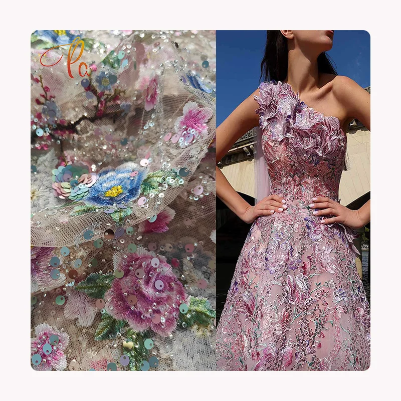 High Quality African Sequins Lace Fabric Golden Net Embroidery Tulle Lace Fabric For Nigerian Wedding Party Dress