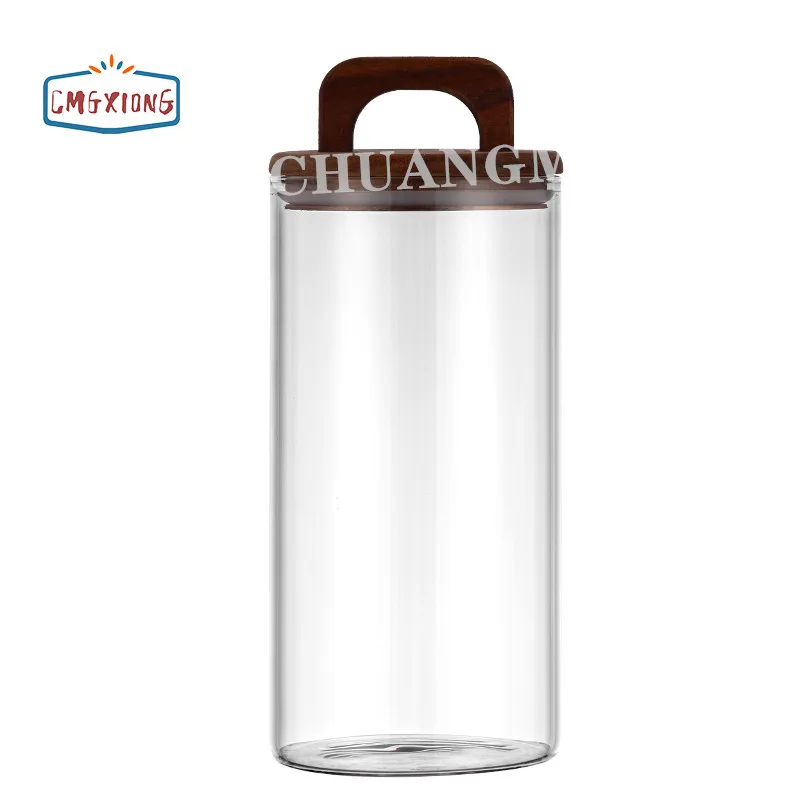 Kitchen Use 500ml 14oz High Borosilicate Airtight Clear Glass Storage Jars With Bamboo Lids