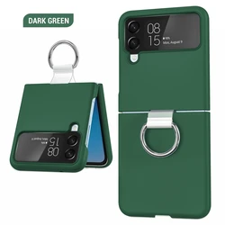 For Samsung Z Flip 3 Transparent PC Phone Case With Finger Ring For Galaxy Z Flip 4 Frosted Phone Cover