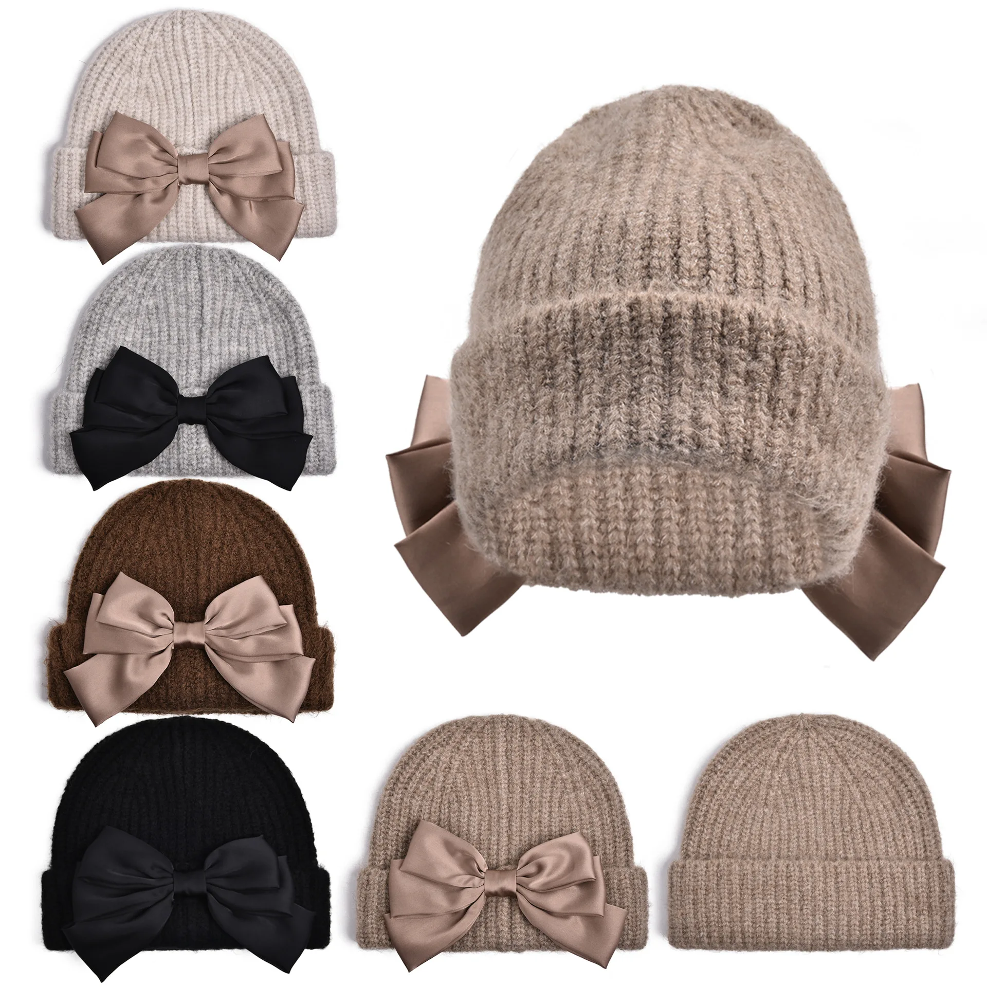 2024 New Winter Warm Knitted Hat for Girls Cute Bow Classic Women Cuffed Beanies Knit Skull Cap Ski Hats