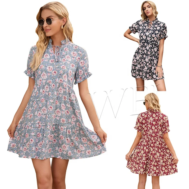 Новые товары, распродажа 2021, летнее платье Auricularia edge с коротким рукавом и принтом роз, повседневное женское модное платье в европейском стиле