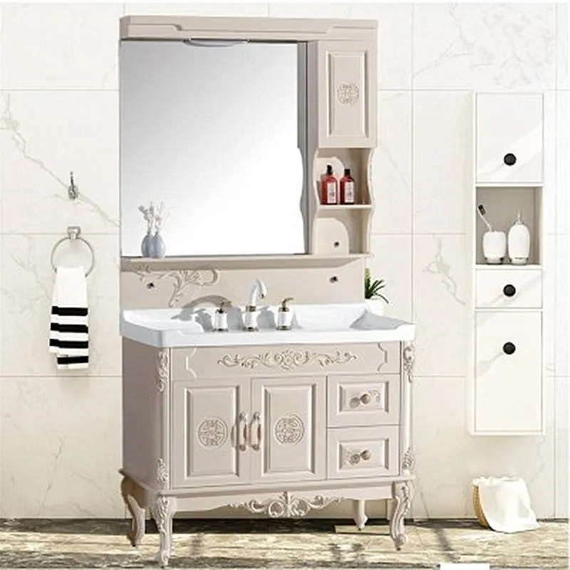 Modern 80 Cm PVC Bathroom Cabinets Bathroom Furniture Floor Mounted Bathroom Vanity Cabinet Plywood with Led Light Hotel Home
