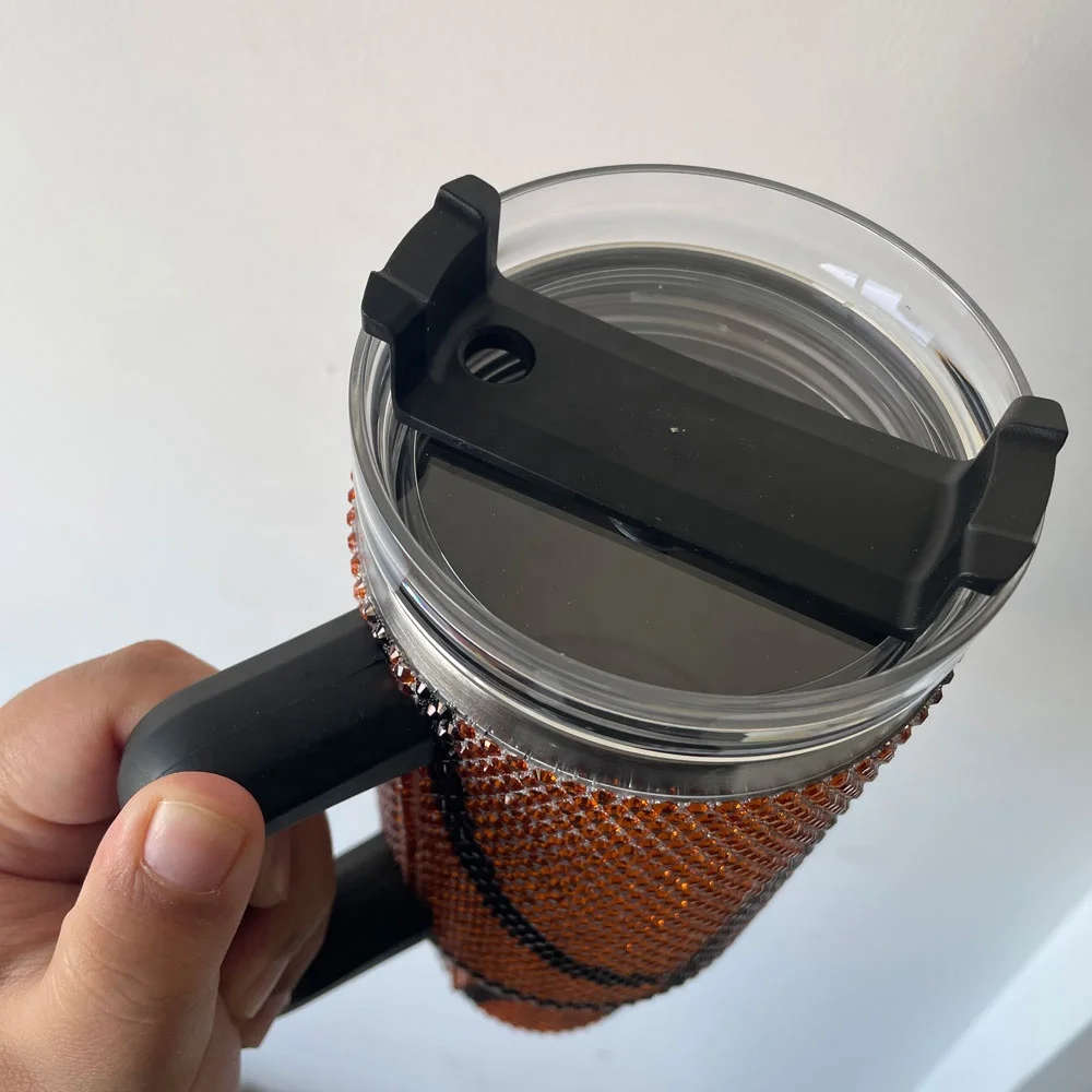 40oz Diamonds Bling Basketball Tumbler With Handle And Straw Stainless Steel Travel 40oz Football Baseball Rhinestone Tumbler