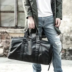 SG6017 Customized Logo Leather Sport Travel Bag Carry On Shoulder Duffle Bag with Shoe Compartment