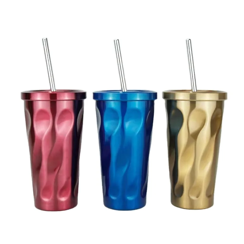 New Develop Popular Sell High Quality Hot Cold Double Wall Stainless Steel Thumb Form Travel Mug With Straw and Lid
