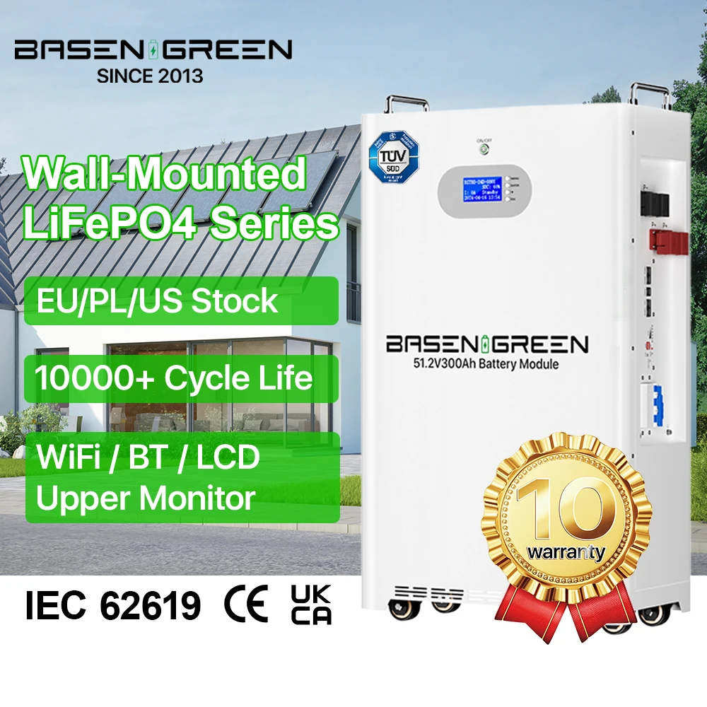 CE 48V 5KW 10KWH 15KW Battery 51.2V Wall-mounted LiFePO4 Lithium For Home Energy Batteries 10000cycles 300ah battery basen eu