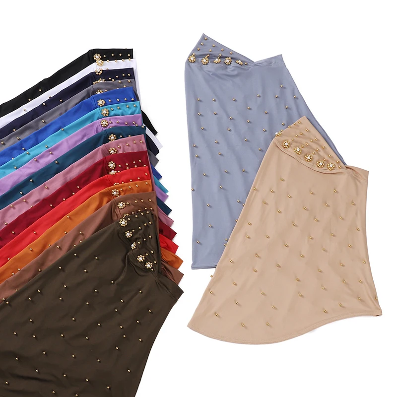 yiwu market new products Islam women abaya wear head cover scarf plain color pearl design women hijab