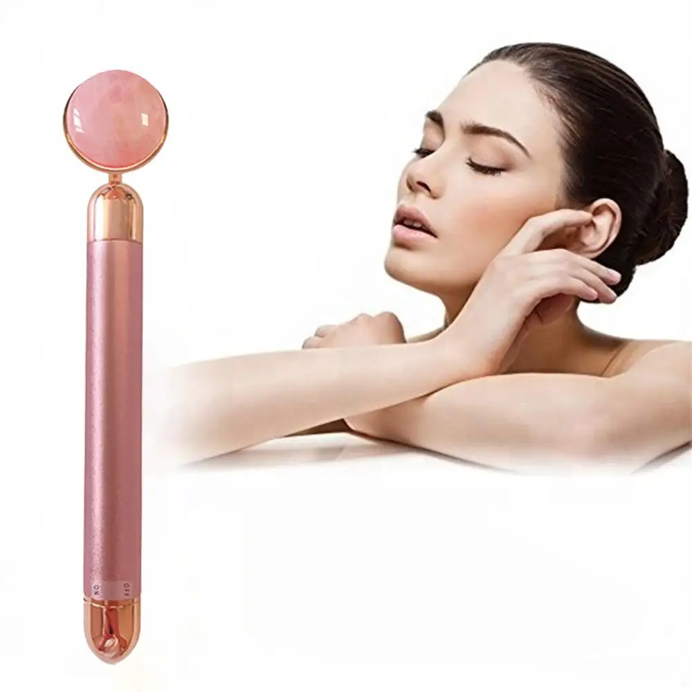 
Amazon Hot Sale Rose Quartz Jade Electric Vibrating facial Massager 
