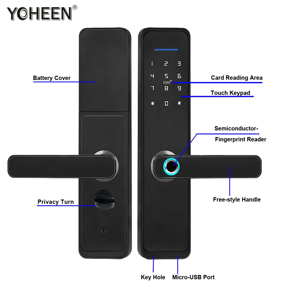 Дверной смарт-замок Tuya с Wi-Fi, управление через приложение, биометрический сенсор отпечатков пальцев, цифровая ручка, для дома