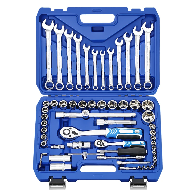 61 Piece Socket Wrench Auto Repair Tool Combination Package Mixed Tool Set Hand Tool Kit with Plastic Toolbox Storage