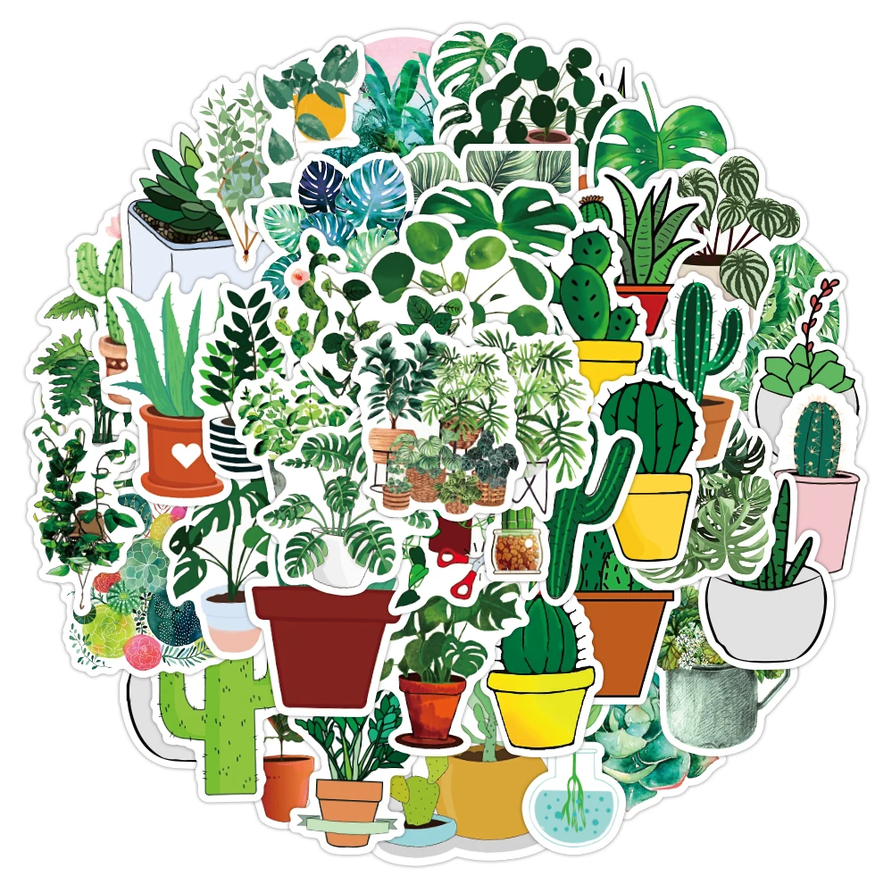 50pcs Cartoon Graffiti Plant Stickers for Notebook Water Cup Decal Laptop Home Decoration  PVC Sticker Custom