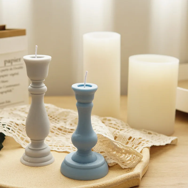 Retro high and low European style columnar Candlestick silicone mold aromatherapy candle plaster universal mold