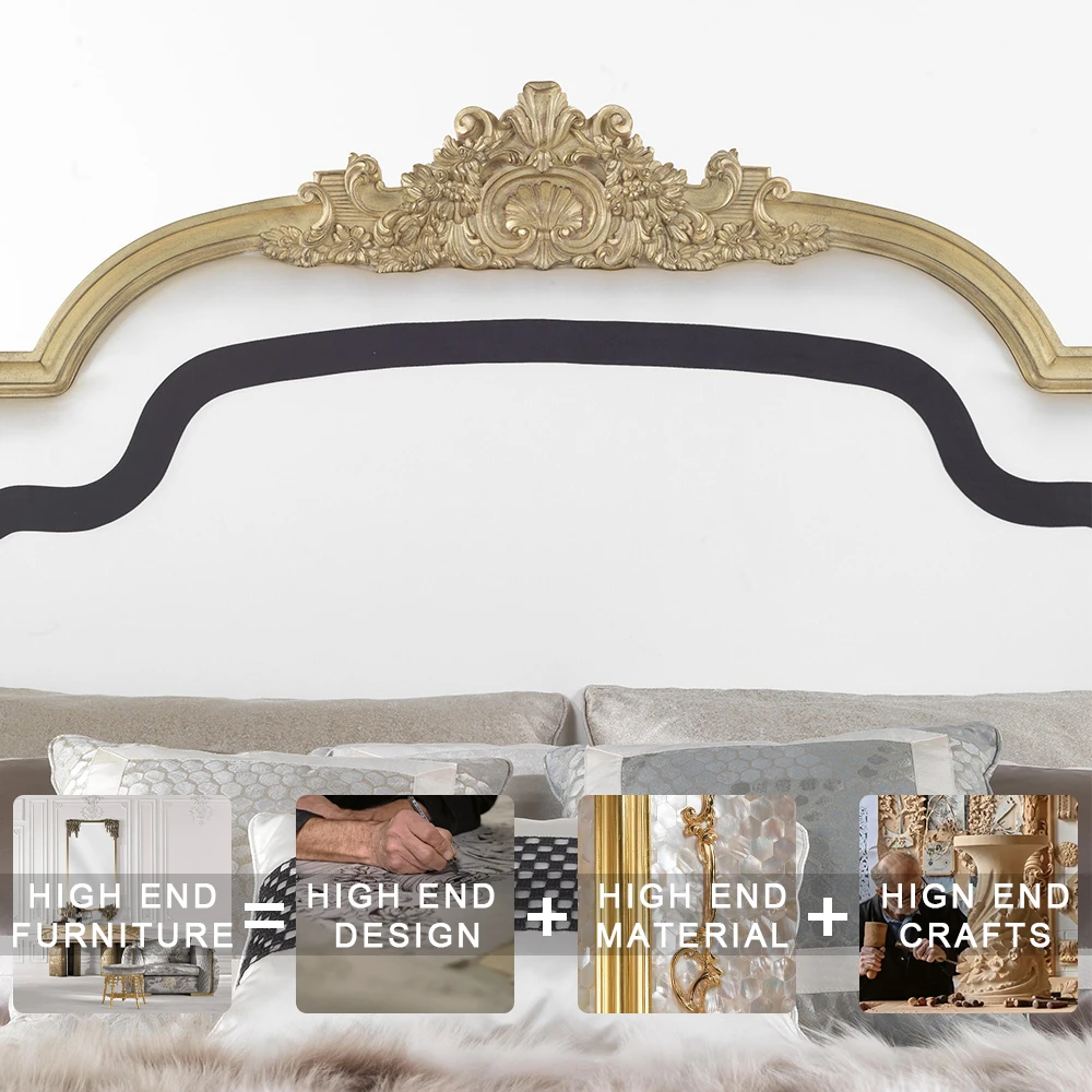 white leather solid wood master bedroom furniture bed set king size classic luxury large big headboard master bed