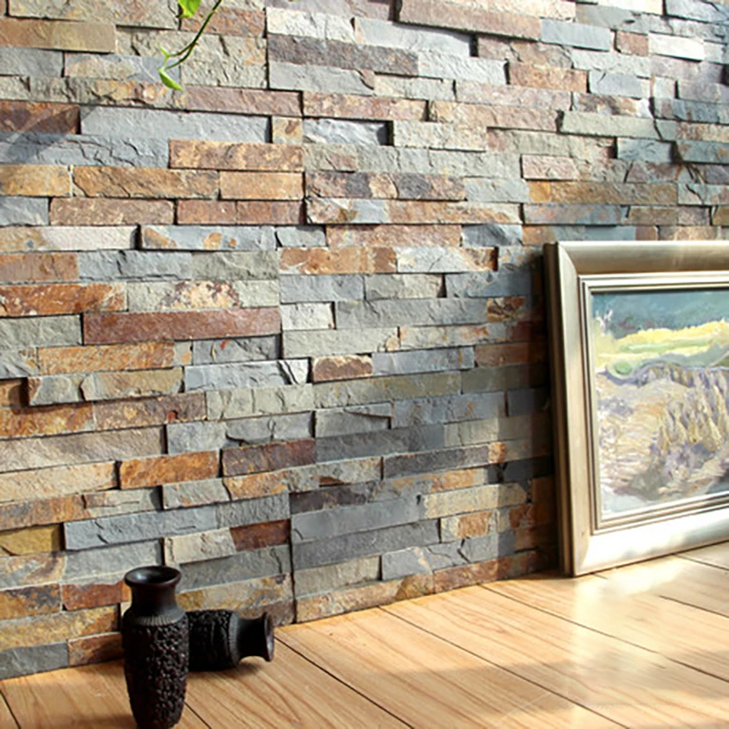 60x15cm black rusy slate wall tile stickers natural stone for interiors