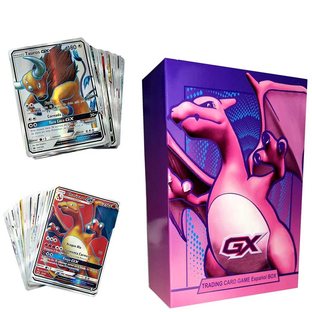 50 100 Poke mon Cards Binder Collection Booster Box  GX EX FA Tag Team Or Secret Rare Cards Like Charizard and Detective Pikachu