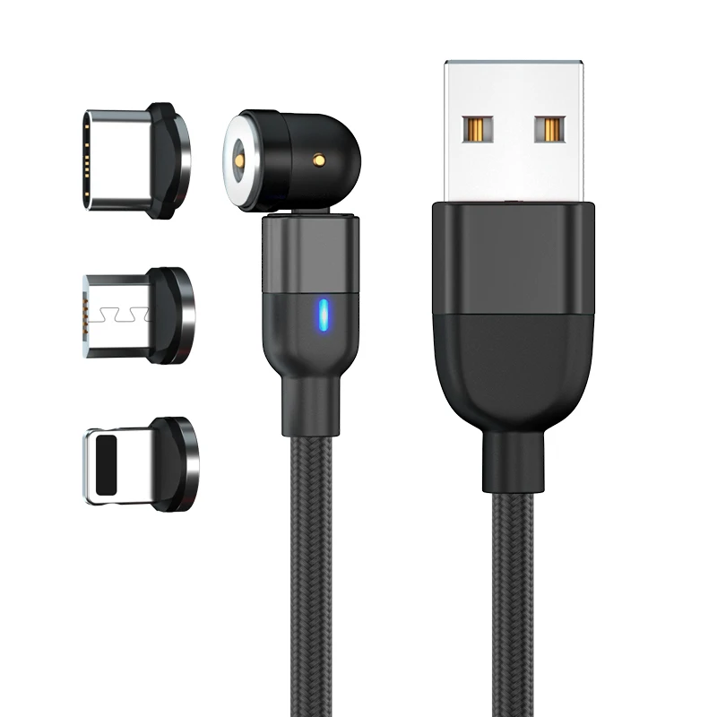 Магнитный зарядный кабель с поворотом на 540 градусов Micro USB Type-C нейлоновый Плетеный 2 а Usb-кабель для быстрой